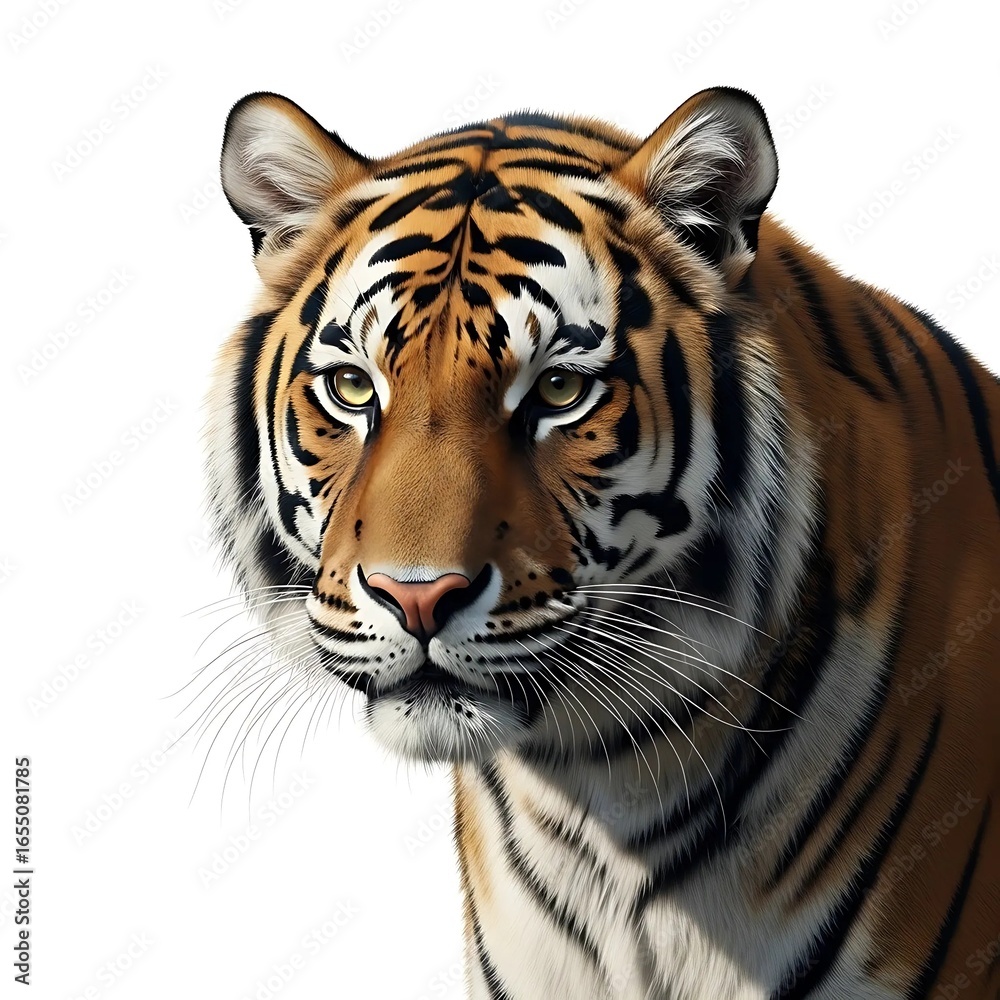 Fototapeta premium A close up portrait of a tiger on a white background