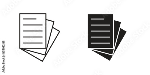 Simple vector illustration of document icons, line and solid styles, isolated on white.
