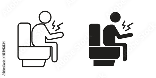 Simple vector icons depicting a person seated experiencing pain or discomfort in their arm.
