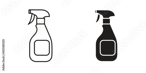 Two simple spray bottle icons: one line art, one solid black. Perfect for cleaning product packaging or app design.