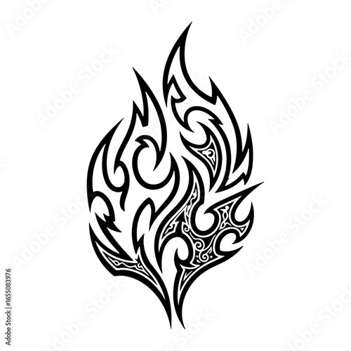 Decorative tribal fire flame pattern design, which is helpful in creating attractive and distinctive visuals for t-shirt prints, stickers, and other creative applications.