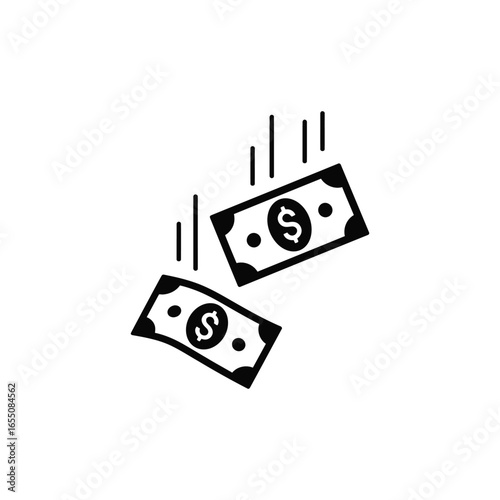 Cash money bills flying through the air in a simple illustration style