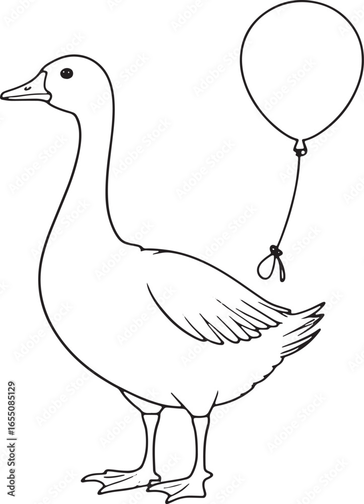 Fototapeta premium Cute Goose with Balloon Sketch Drawing for Kids and Coloring Fun