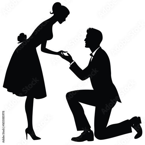 Elegant Silhouette Illustration of a Romantic Marriage Proposal Unveiling a Heartfelt Moment of Love and Commitment Between Two Souls