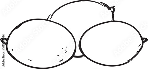 Lemons with leaves outline drawing, minimal black line citrus fruit vector illustration on white background
