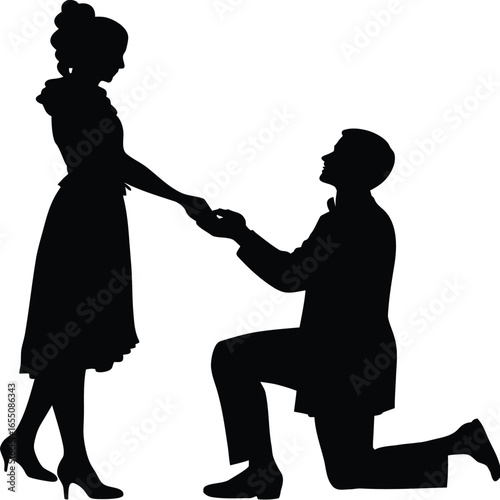 Elegant Silhouette Illustration of a Romantic Marriage Proposal Unveiling a Heartfelt Moment of Love and Commitment Between Two Souls