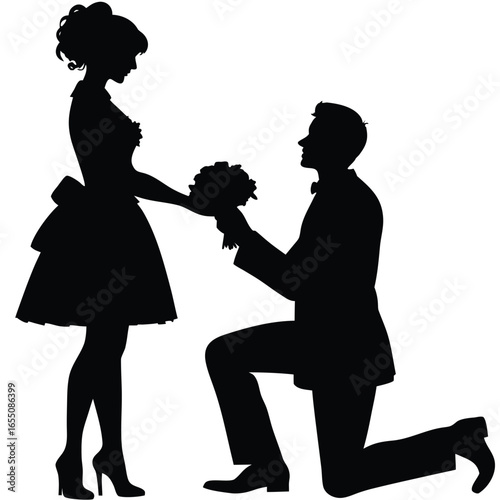 Elegant Silhouette Illustration of a Romantic Marriage Proposal Unveiling a Heartfelt Moment of Love and Commitment Between Two Souls