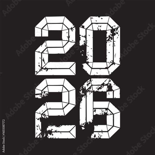 A vector illustration of bold typography displaying "2026" in a stark brutalist style