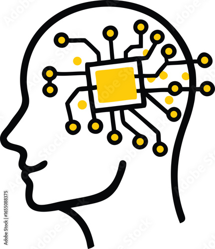 Head brain circuit chip technology network mind ai thinking collection of vector illustration