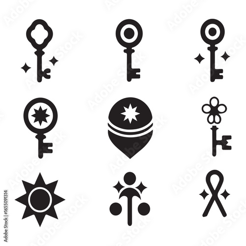 Antique keys and abstract symbols vintage lock