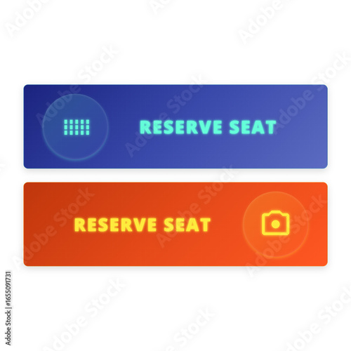 Modern digital buttons for reserving seats with vibrant glow effects