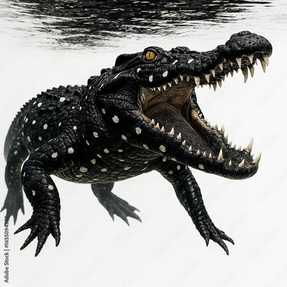 Fototapeta premium Melanic crocodilian under the water