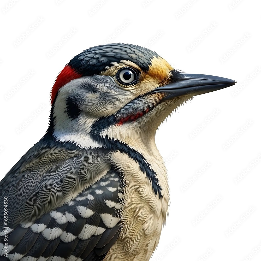 Fototapeta premium Close up of a woodpecker with detailed feather patterns