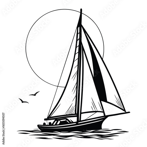 Sailing boat against full moon silhouette
