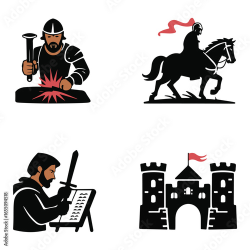 Blacksmith knight scribe castle hammer anvil