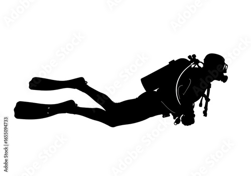 Black silhouette diver. Vector illustration