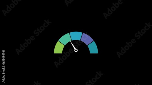 Risk Meter Indicator Animation on Black Background. Animated Credit Score Meter Quality Indicator. Business Risk Assessment Gauge. 