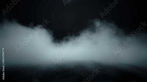 Ground fog swirling smoke rolling low across the ground, isolated on black background