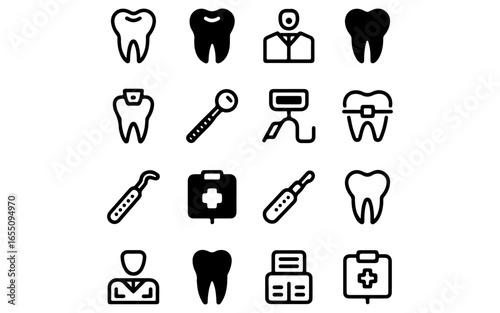 Tooth line icon set. Clean teeth. Vector