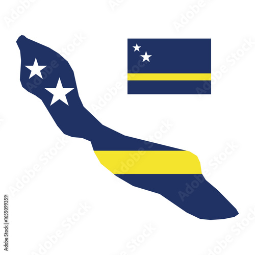 curaçao map with national flag colors, stars and yellow stripe design, country shape and emblem icon