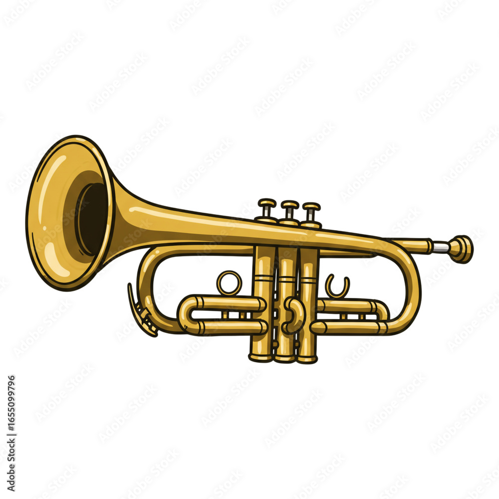 Naklejka premium Golden trumpet musical instrument isolated on transparent background