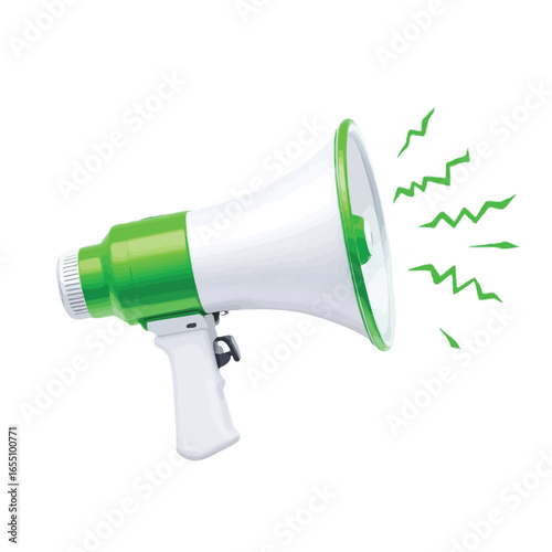 Megaphone Vector Illustration – Green and White Loudspeaker with Sound Waves in Bold Communication and Marketing Design