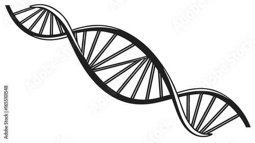 Illustration of a black and white dna double helix strand with connecting lines on a white background created with generated ai