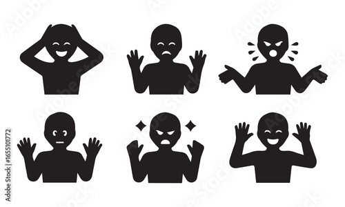 Happy sad angry confused excited joyful human emotion icons human figures emotions