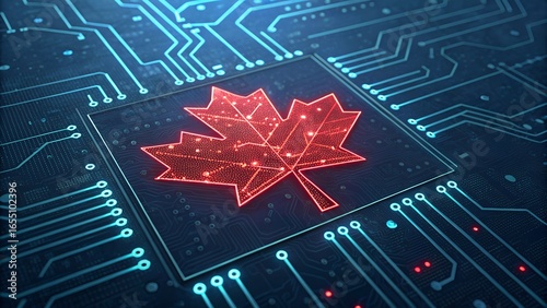 Canada s Technological Advancement A Digital Maple Leaf on a Circuit Board