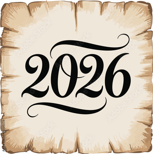 A vector illustration of the number "2026" rendered in elegant handwritten calligraphy, showcasing flowing curves and an ink-style aesthetic