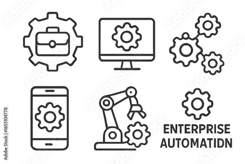 Business automation icons with gears and technology elements enterprise automation icons