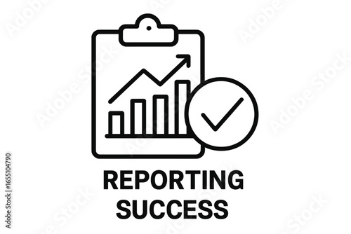 Reporting success with graph and checklist icon in black and white reporting success diagram