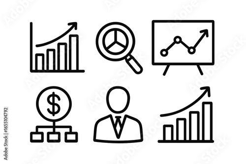 Line icons of business growth, analysis, and financial success digital business chart