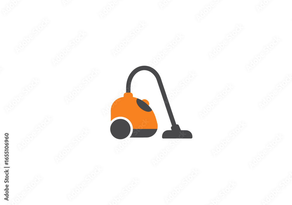 Fototapeta premium Orange and Gray Canister Vacuum Cleaner with Hose and Floor Nozzle.