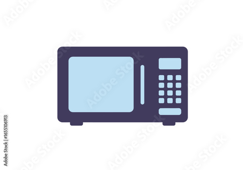 Stylized Dark Blue Microwave Oven with Light Blue Door and Control Panel.
