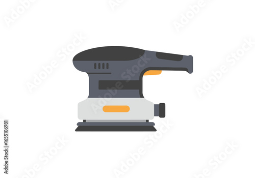 Flat Vector Illustration of a Gray and Orange Orbital Sander Tool.