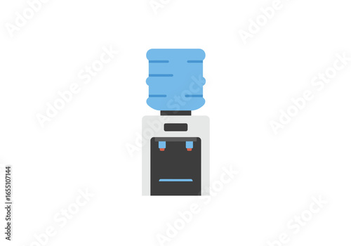 Modern Water Dispenser with Blue Bottle and Dual Spouts.