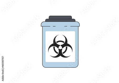 Light Blue Biohazard Waste Container with Black Symbol and Gray Lid.