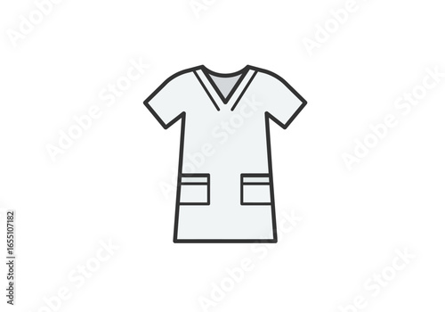 Simple Vector Illustration of a White Medical Scrub Top with Pockets.