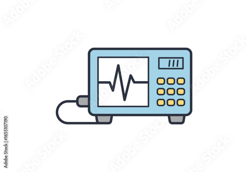 Light Blue Medical Monitor Displaying Heartbeat Waveform with Buttons.