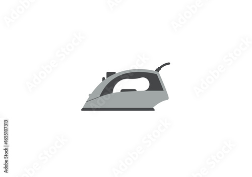 Simple Gray Iron Illustration with Handle and Cord Isolated on White.