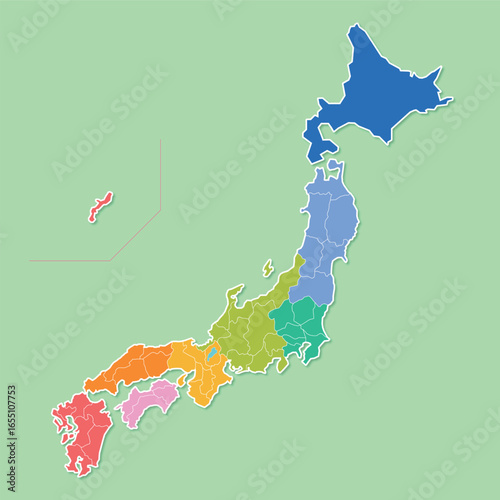 県ごとに分割できるシンプルな日本地図