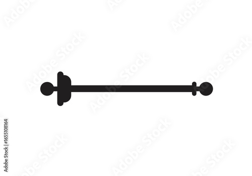 Simple Black Curtain Rod with Decorative Finials Isolated on White.
