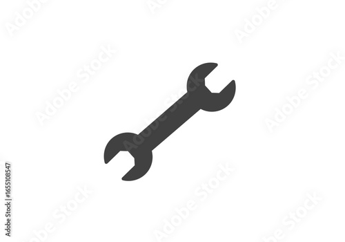 Angled Dark Gray Wrench Icon Simple Tool Graphic.