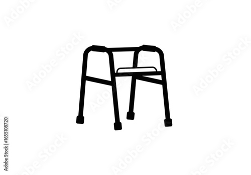 Black Silhouette of a Medical Walker for Mobility Assistance and Rehabilitation.