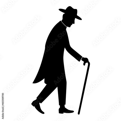 silhouette of a man with a cane