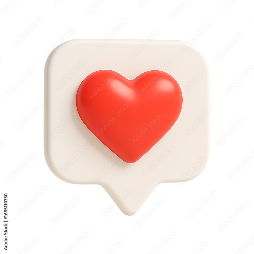 Modern 3d red heart social media like notification icon symbol rendered art transparent background Modern 3d red heart social media like notification icon symbol rendered art transparent background