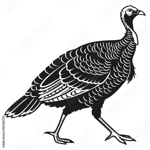 Wild Turkey Silhouette: Monochrome Vector Illustration, Thanksgiving Design Element