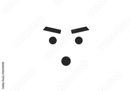Simple Minimalist Surprised Face Icon with Frowns.