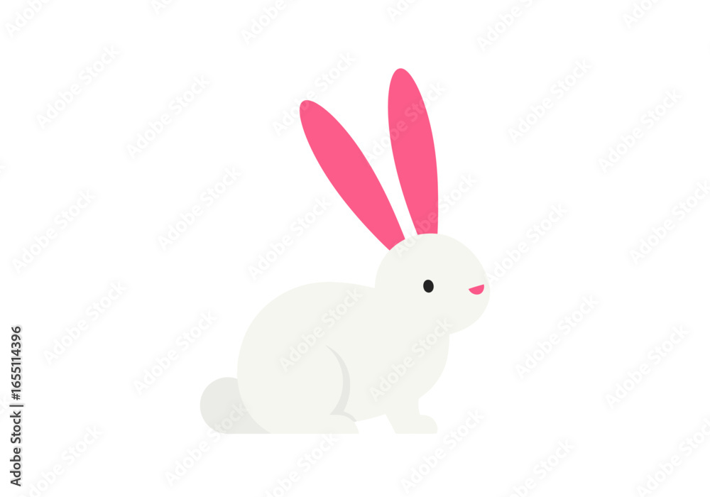Obraz premium Adorable White Rabbit with Pink Ears Sitting Side Profile.
